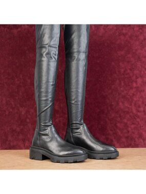 ASH Women Manny Black Vegan Leather Platform Retro Thigh High Boots 9US EUR 39
